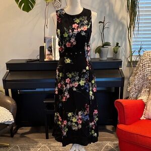 Ted Baker London Black Floral Midi Dress size 1